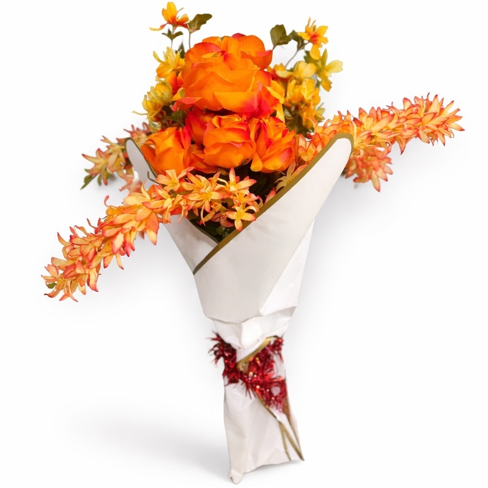 ✨ Orange Faux Floral Bouquet Wrapped Arrangement Fall Home Decor Wedding Decor ✨